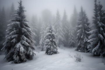 Fototapeta premium snow covered pine trees in the forest