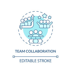 Team collaboration turquoise concept icon. Improve communication. Employee interaction. Working together. Team spirit abstract idea thin line illustration. Isolated outline drawing. Editable stroke