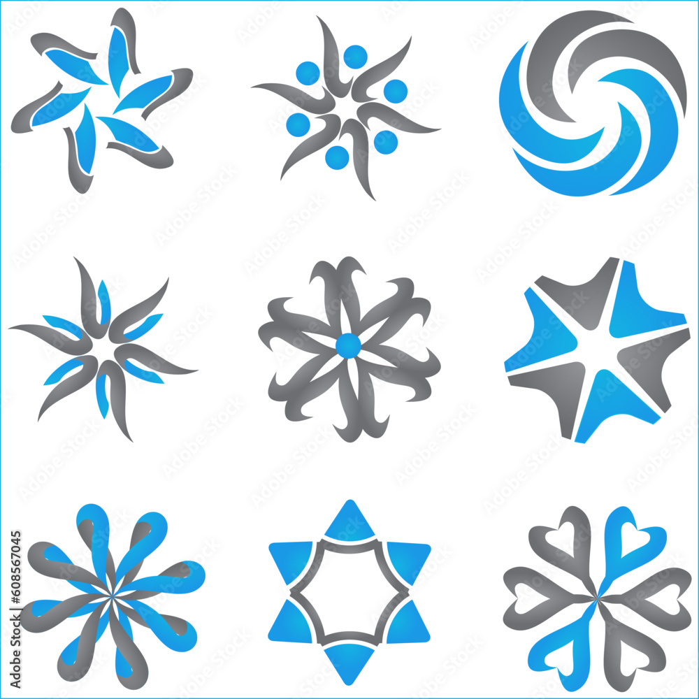 Poster set of nine abstract design elements in two colours
