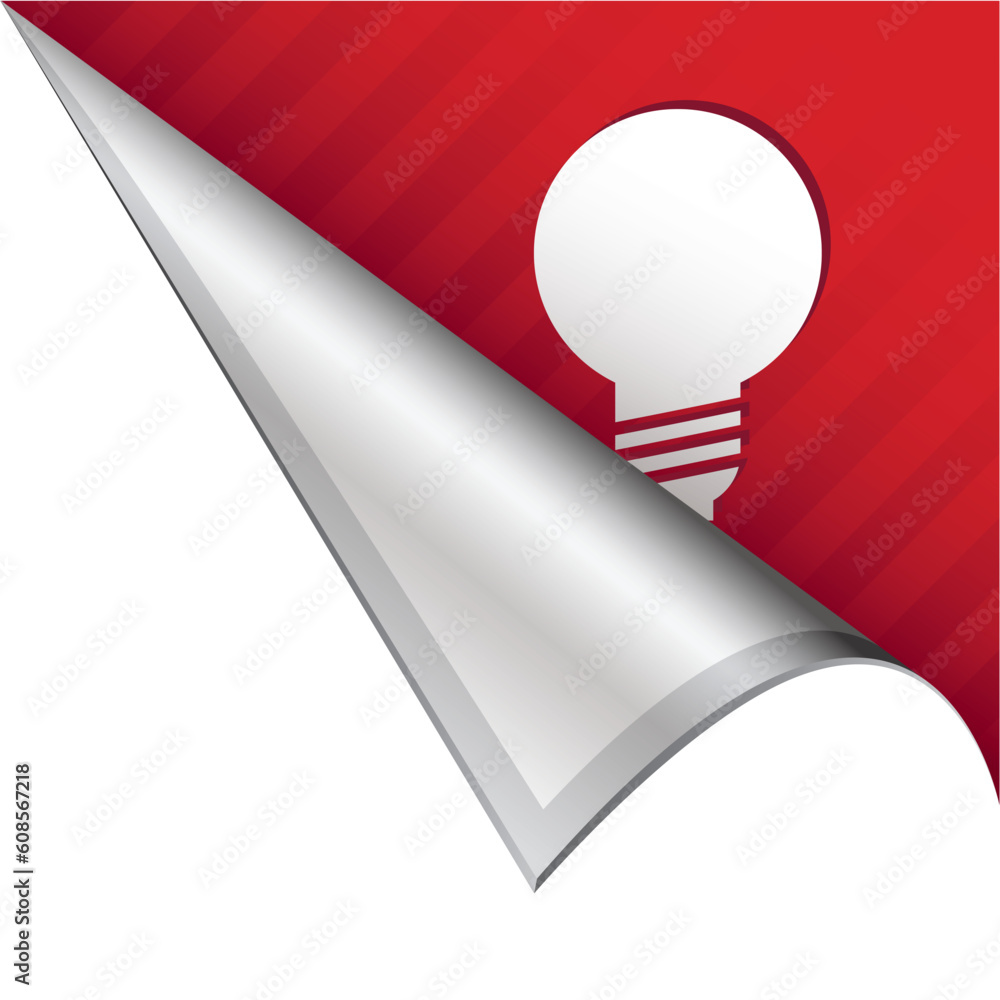 Poster light bulb or idea icon on vector peeled corner tab suitable for use in print, on websites, or in ad