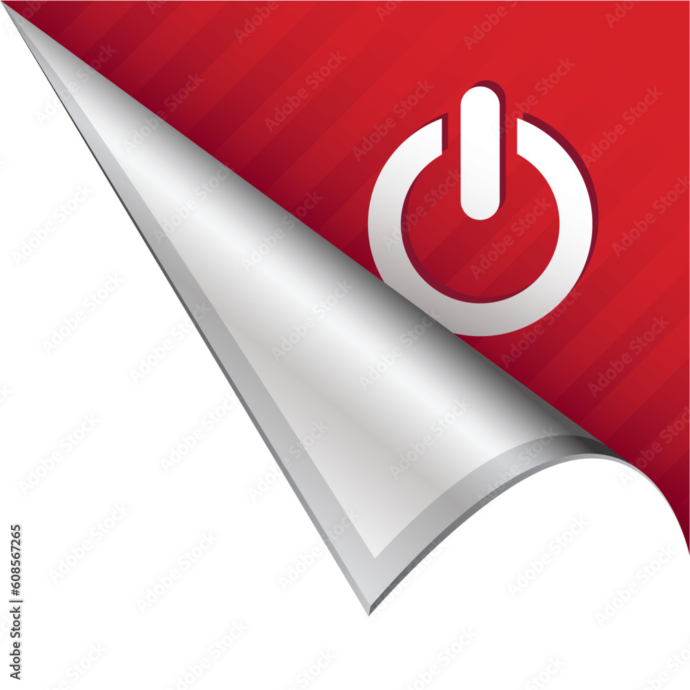 Poster computer power icon on vector peeled corner tab suitable for use in print, on websites, or in advert