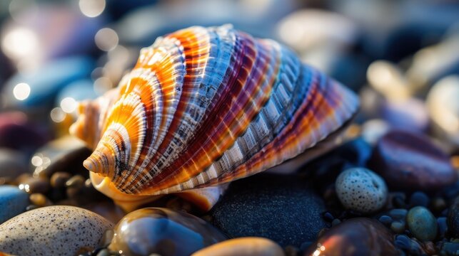 A macro of a seashell on a rock - Generative AI