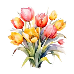 Fototapeta na wymiar Watercolor floral bouquet illustration, tulip flowers