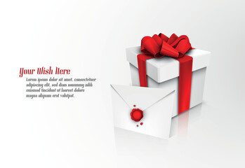 Christmas Gift Box with Red Ribbon Bow and Wax Sealed Envelope | EPS10 Vector Graphic | Separate Layers Named Accordingly