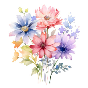 Watercolor floral bouquet illustration,  flowers