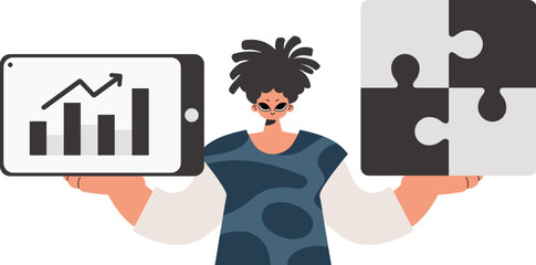 The individual is holding a stupor and a positivegrade chart. Thought bunch work. Obliged. Trendy style, Vector Illustration