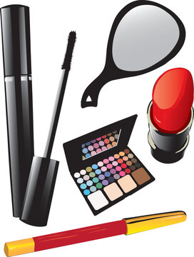 Cosmetic set for eyes and lips. Vector illustration.