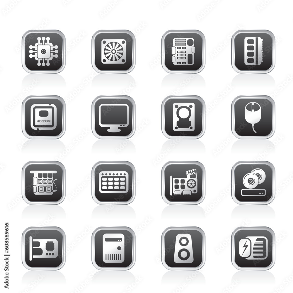 Poster computer performance and equipment icons - vector icon set
