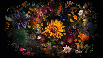 Obraz na płótnie Canvas Colorful wallpaper background of flowers. Generative AI