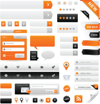 Large set of icons, buttons and menus for websites