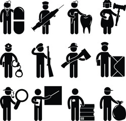A set of government service worker job and occupation in pictogram.
