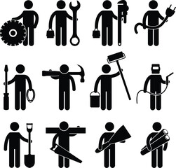 A set of construction worker job and occupation in pictogram.