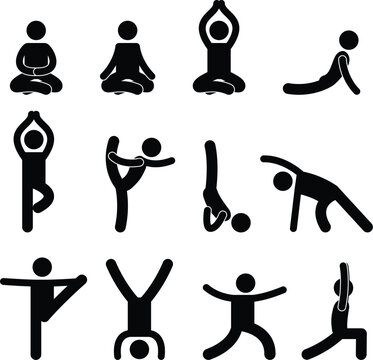 A set of pictogram about yoga and meditation.