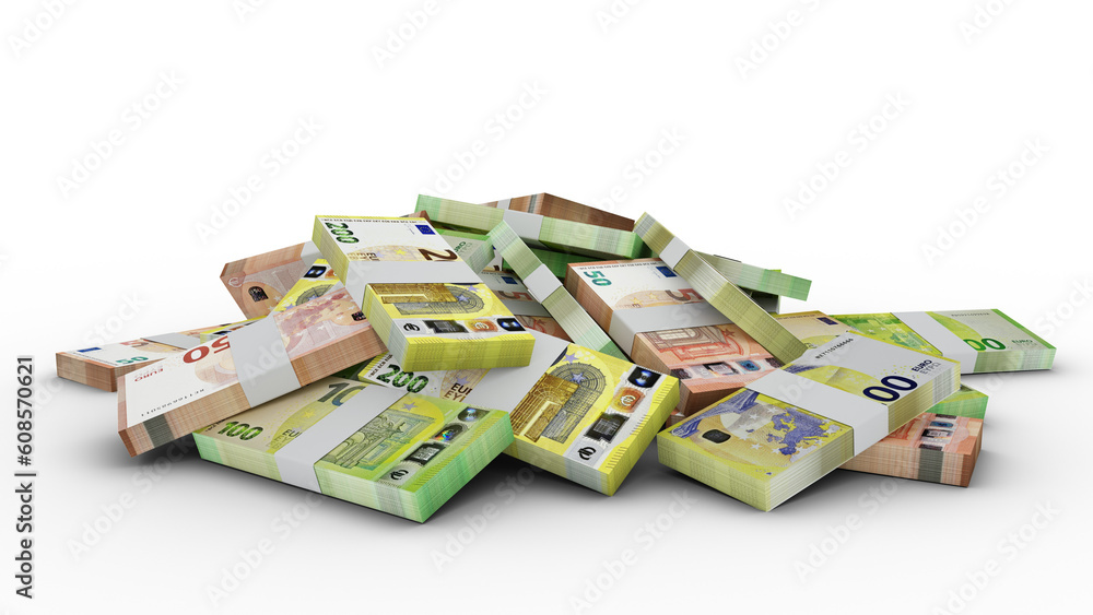 Poster 3d rendering of stacks of euro notes