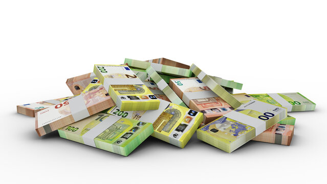 3D rendering of Stacks of Euro notes