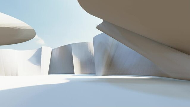 Architecture panoramic background curved walls of building 3d animation