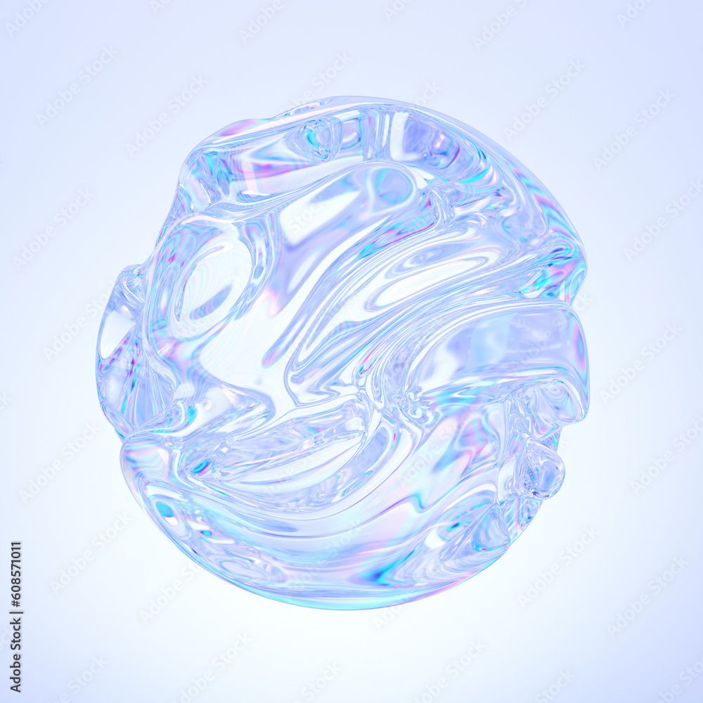 Poster glass shape with colorful reflections composition. 3d rendering illustration.