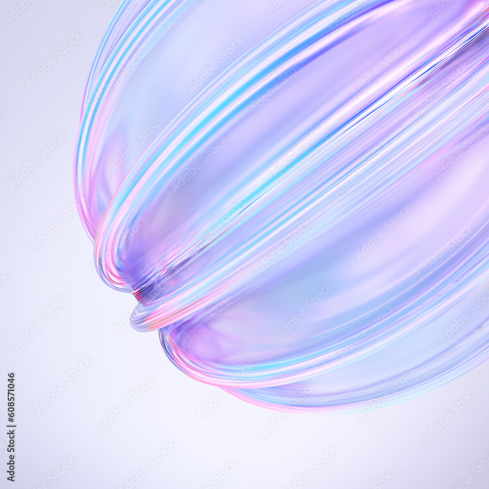 Poster glass shape with colorful reflections background. 3d rendering illustration.