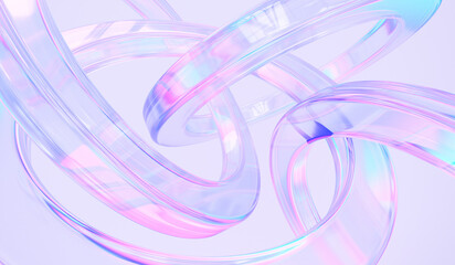 Glass circle shapes with colorful reflections composition. 3d rendering illustration. 