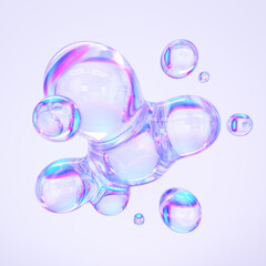 Abstract glass bubbles on light background. 3d rendering illustration.