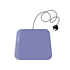 Vector blue thermal mat for pets in terrarium, aquarium with cord and plug insulated on white background, Warming pad for a cat, dog. electric heating pad