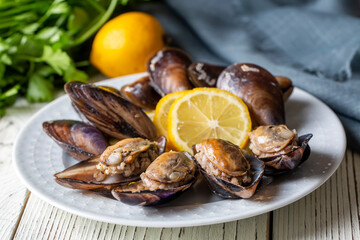 Turkish Street Food Stuffed Mussels with Lemon - Midye Dolma