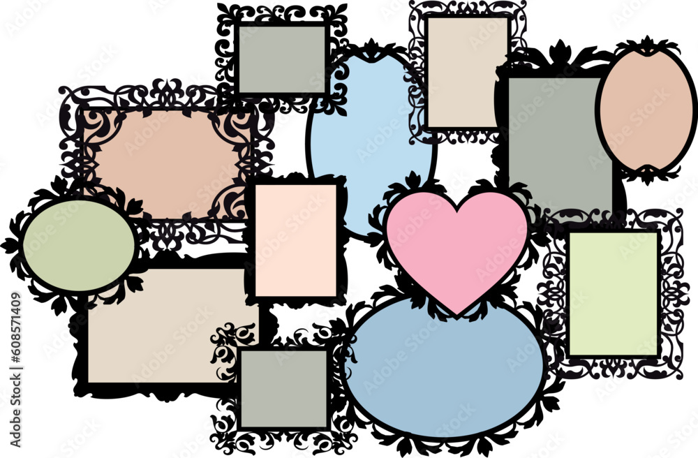 Poster blank multiple picture frame set, vector design element