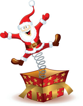 Christmas Santa Claus jumping out of the box