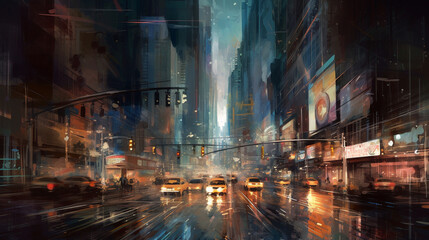 This illustration captures the bustling energy of a modern cityscape. Generative AI