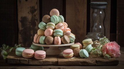 A colorful array of delicious macaroons. Generative AI