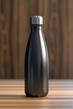 Portrait reusable drinking bottle on the wooden table AI Generative