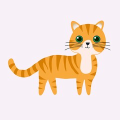 cute little cat walking orange tabby kitten cartoon vector illustration