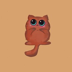 Cute big eyed brown cat sitting. cartoon vector illustration