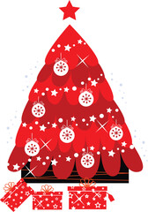 Retro Tree with christmas gifts. Vector retro Illustration.