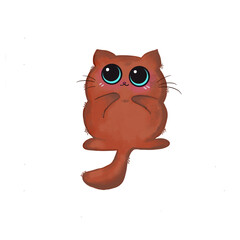 Cute big eyed brown cat sitting. cartoon vector illustration