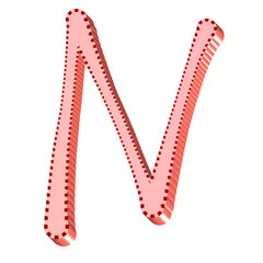 Alphabet letter N red color 3D shape handwriting font style graphic design png clipart