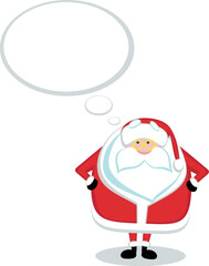 Cartoon Santa with thought bubble. Vector illustration
