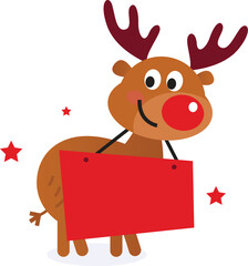 Reindeer with blank banner sign. Vector Illustration