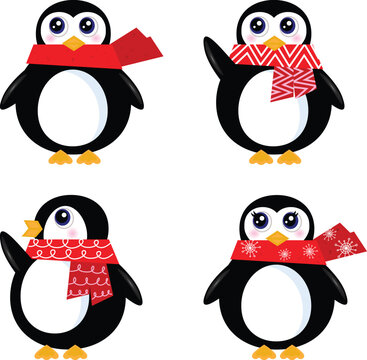 Cute vector Penguins isolated on white. Vector