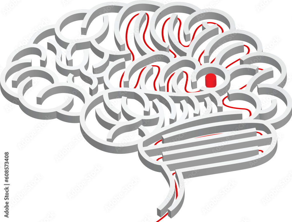 Poster a maze in the shape of a brain with path to the centre