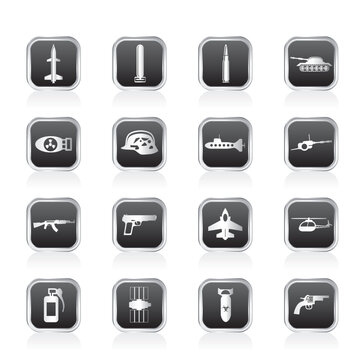 Simple weapon, arms and war icons - Vector icon set