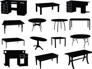 Collection of tables silhouettes - vector