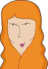 Sneaky looking Caucasian woman with long red hair