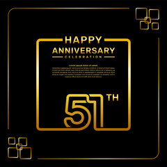 51 year anniversary celebration logo in golden color, square style, vector template illustration