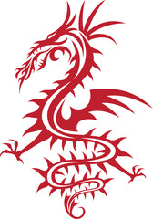 red dragon with wing and fire flames, vector