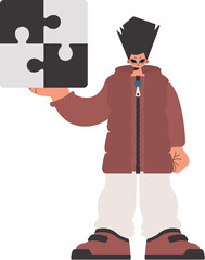 The individual is holding a flabbergast. Collect work subject. Pulled back. Trendy style, Vector Illustration