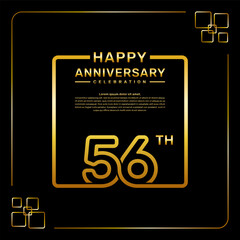 56 year anniversary celebration logo in golden color, square style, vector template illustration