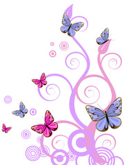vector illustration of colorful floral elements, circles and butterfly