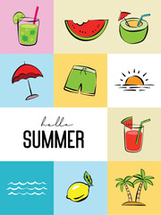 Hello summer with object element decoration background.