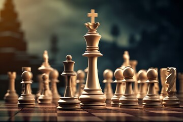 King chess pieces stand on falling chess. Generative AI